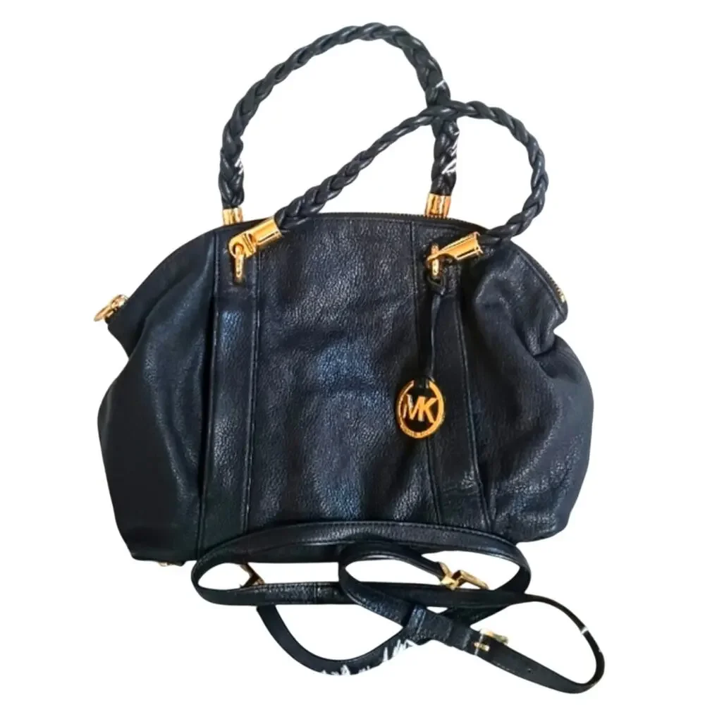 Michael Kors Black Leather Shoulder Bag Satchel Handbag - Picture 6 of 10